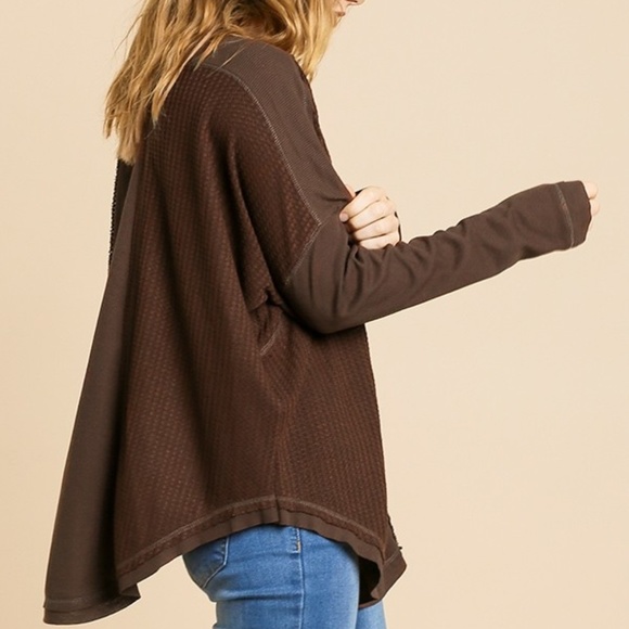 Umgee Brown Waffle Knit Tunic Top - Picture 3 of 6
